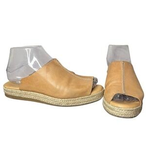 CHELSEA CREW Black Label Mel TanLeather Slide Espadrille Sandal Women's Sz 6.5‎